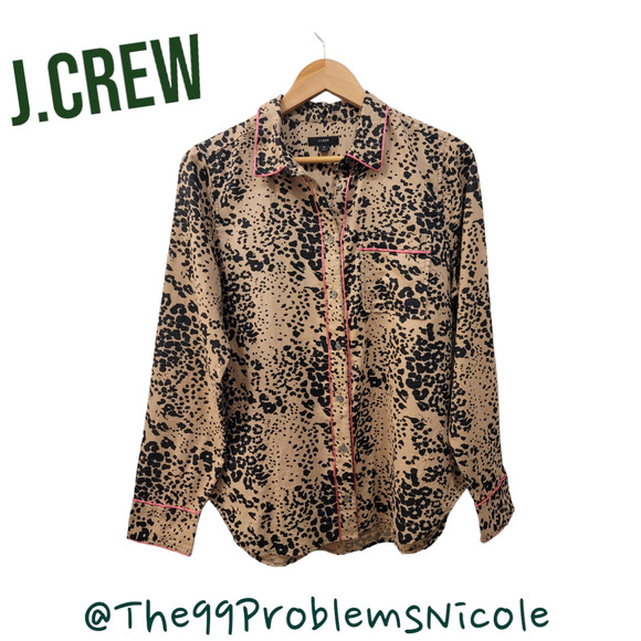 J.Crew Leopard Print Button Up Shirt with Pink Trim - Picture 5 of 8